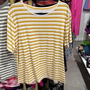 croft & barrow White and Yellow Striped Short Sleeve Top